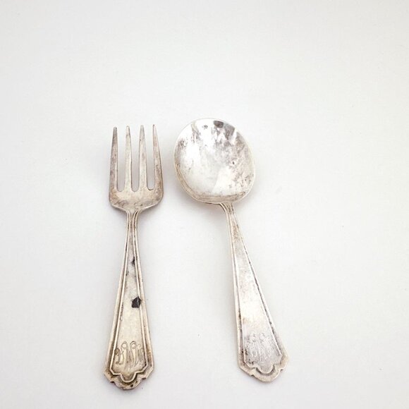 WEBSTER CO STERLING SILVER CHILDS FORK AND SPOON SET - Picture 4 of 10